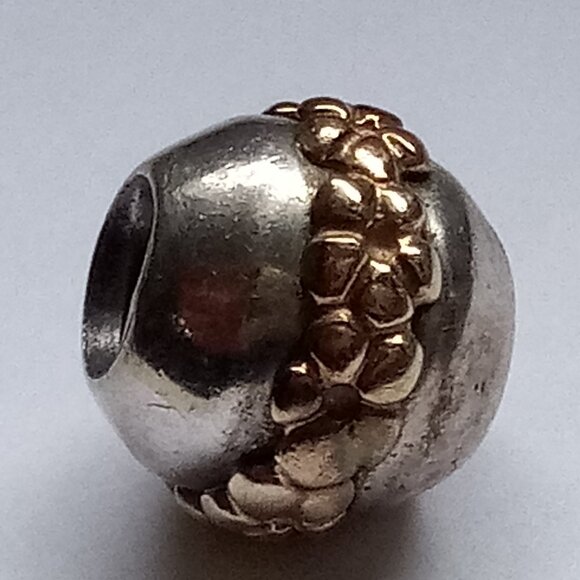 RETIRED PANDORA STERLING SILVER 14K YELLOW GOLD FLOWER SATURN CHARM 790179 - Picture 4 of 4